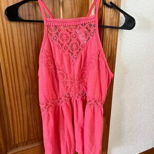 No Boundaries Tank Top with Lace Front, Coral, Small (3-5)